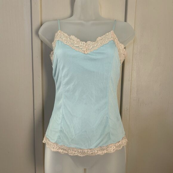 The Limited Womens Cami Top Small Y2K Blue Lace Trim Preppy Built In Bra - Picture 1 of 10